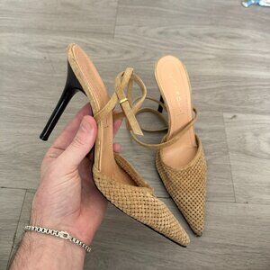Casadei Tan and Black Woven Heels
